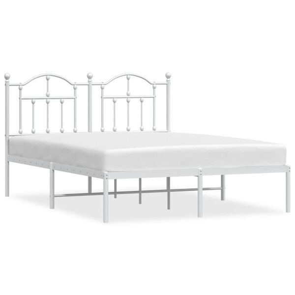vidaXL Metal Bed Frame without Mattress with Headboard White 140x190cm