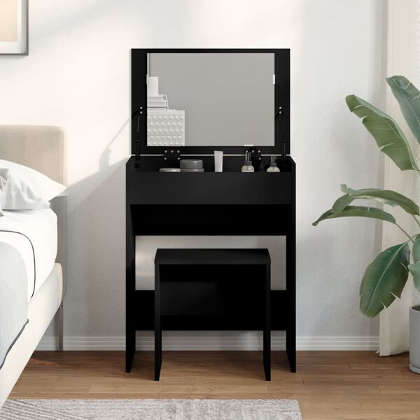vidaXL Dressing Table and Stool Black 60x40x113.5 cm