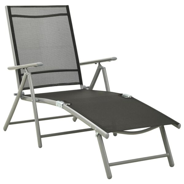 vidaXL Folding Sun Lounger Textilene and Aluminium Black and Silver