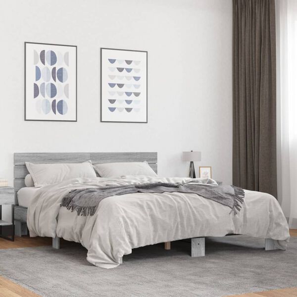 vidaXL Bed Frame without Mattress Grey Sonoma 150x200 cm King Size