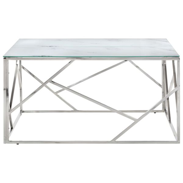 vidaXL Coffee Table Silver Stainless Steel and Tempered Glass