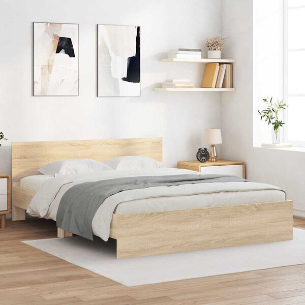 vidaXL Bed Frame with Headboard Sonoma 152 x 203 cm Engineered Wood