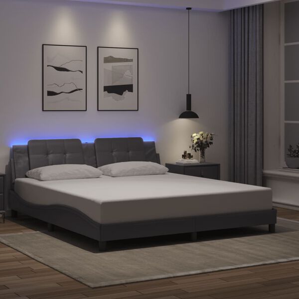 vidaXL Bed Frame with LED without Mattress "Zadar" Grey 180x200 cm