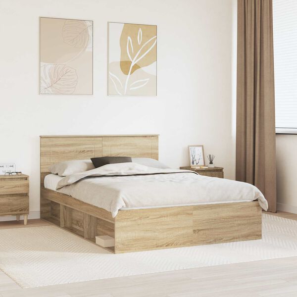 vidaXL Bed Frame Smoked Oak 150 x 200 cm Engineered wood
