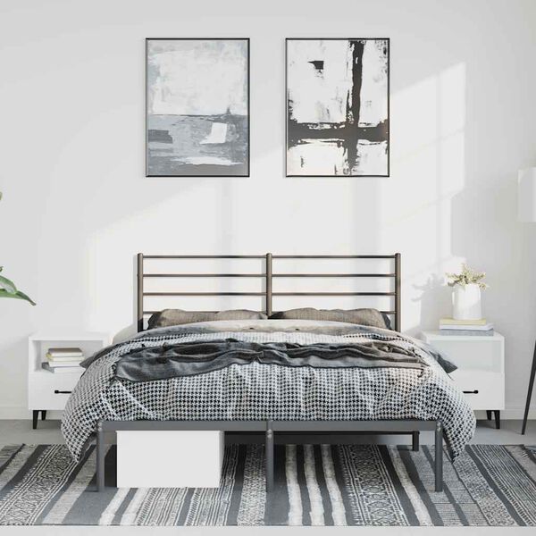 vidaXL Metal Bed Frame without Mattress with Headboard Black 135x190cm