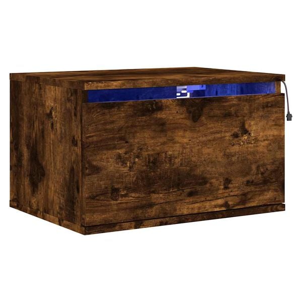 vidaXL Wall-mounted Bedside Cabinet with LED Lights Smoked Oak