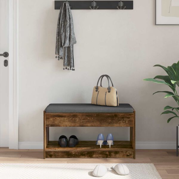 vidaXL Hall Bench with Cushion with Shelf Smoked Oak 83 x 38 x 45 cm