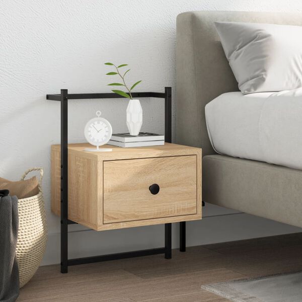 vidaXL Bedside Cabinet Wall-mounted Sonoma Oak 35x30x51 cm Engineered Wood