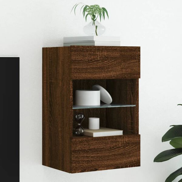 vidaXL TV Wall Cabinet with LED Lights Brown Oak 40x30x60.5 cm