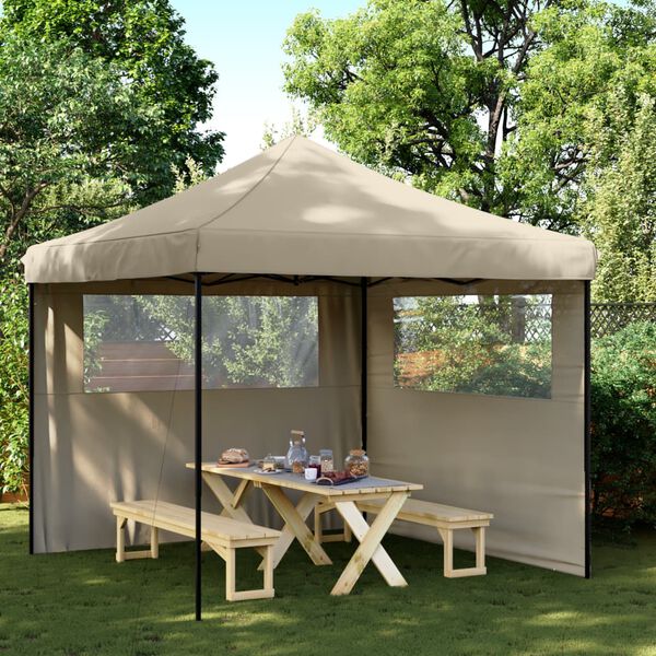 vidaXL Foldable Party Tent Pop-Up with 2 Sidewalls Taupe