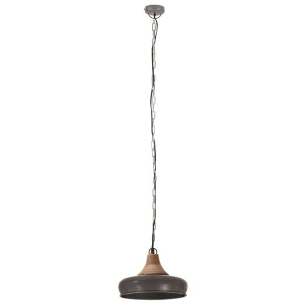 vidaXL Industrial Hanging Lamp Grey Iron & Solid Wood 26 cm E27