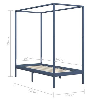 vidaXL Canopy Bed Frame Grey Solid Pine Wood 100x200 cm