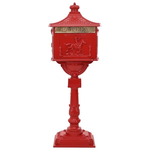 vidaXL Standing Mailbox Red 42.5 x 29.5 x 117 cm Cast Aluminum