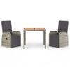 vidaXL 3 Piece Garden Dining Set Grey Poly Rattan&Solid Wood Acacia