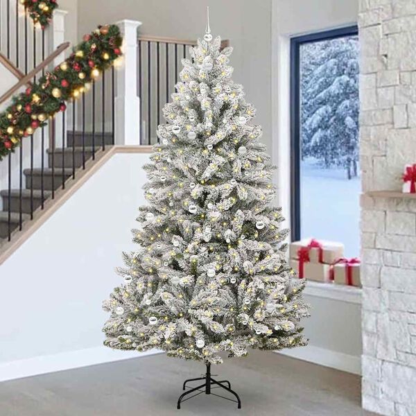vidaXL Artificial Christmas Tree Green and White 270 cm PVC and Metal