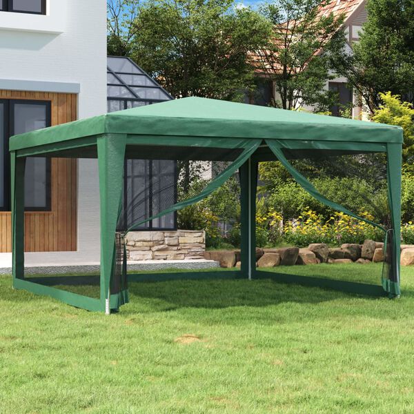 vidaXL Party Tent with 4 Mesh Sidewalls Green 4x4 m HDPE