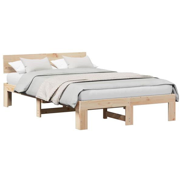 vidaXL Bed Frame with Headboard Natural 120 x 190 cm Solid Pine Wood