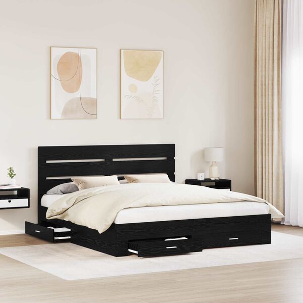 vidaXL Bed Frame with Drawer Black Oak 180 x 200 cm Engineered Wood
