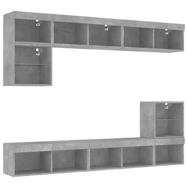 vidaXL 8 Piece TV Wall Units with LED Concrete Grey Engineered Wood