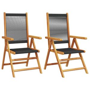 vidaXL Folding Chairs 2 pcs Black Solid Wood Acacia and Polypropylene