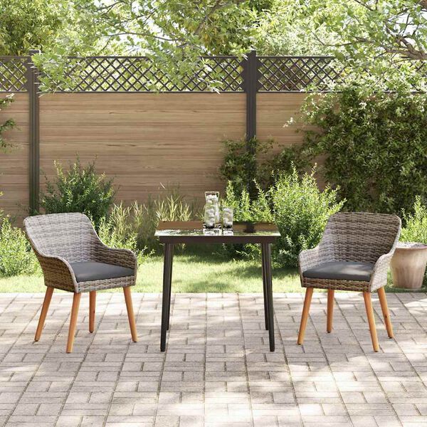 vidaXL Garden Dining Set with Cushion 3 pcs Grey Poly Rattan