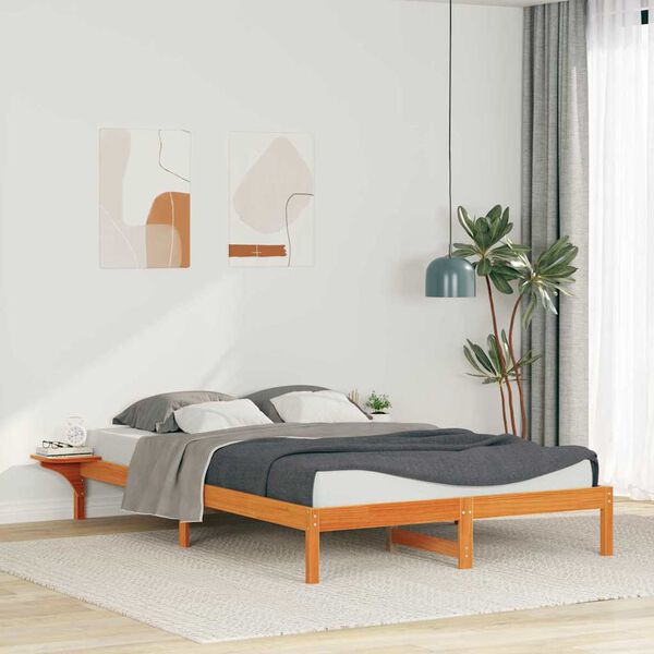 vidaXL Bed Frame with Side Tables Wax Brown 140 x 220 cm