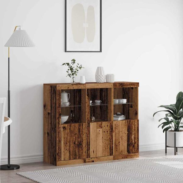 vidaXL LED Sideboard 3 pcs Old Wood 123 x 37 x 100 cm Engineered Wood