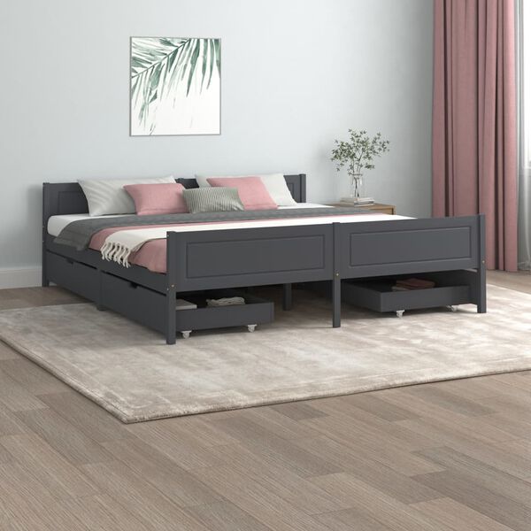 vidaXL Bed Frame without Mattress Dark Grey Solid Wood Pine 180x200 cm Super King (322129+2x321990)