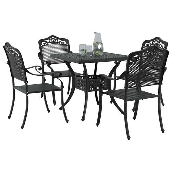 vidaXL Garden Table Set 5 pcs Black Cast Aluminium