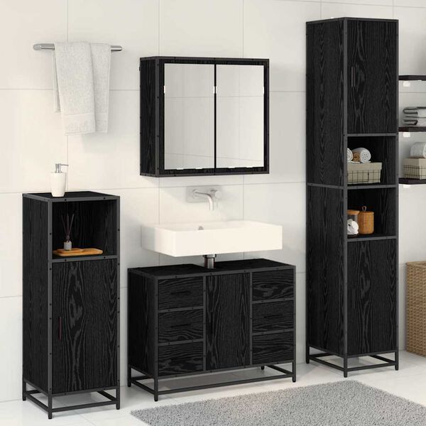 vidaXL Bathroom Furniture Set 3 pcs Black Oak Engineered Wood