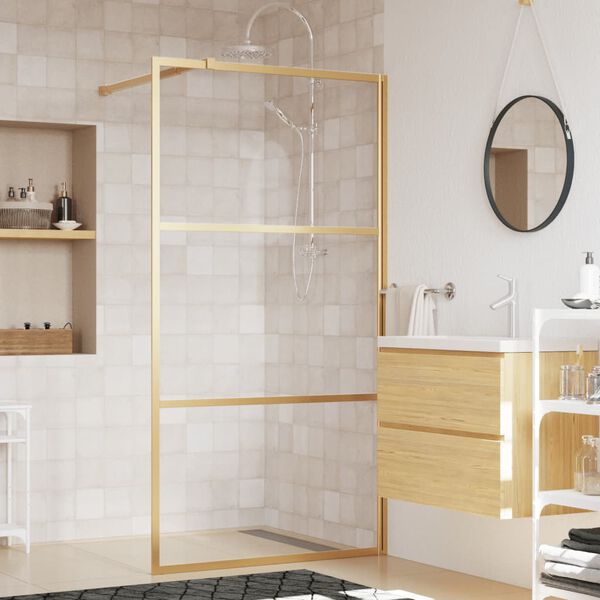 vidaXL Walk-in Shower Wall with Clear ESG Glass Gold 115x195 cm