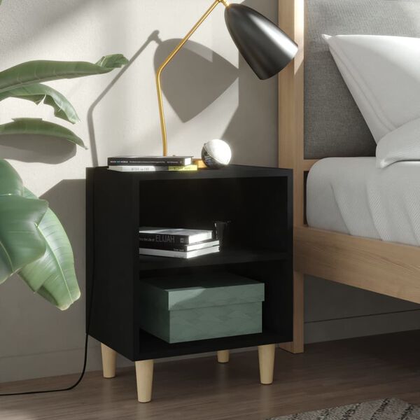 vidaXL Bed Cabinets with Solid Wood Legs 2 pcs Black 40x30x50 cm
