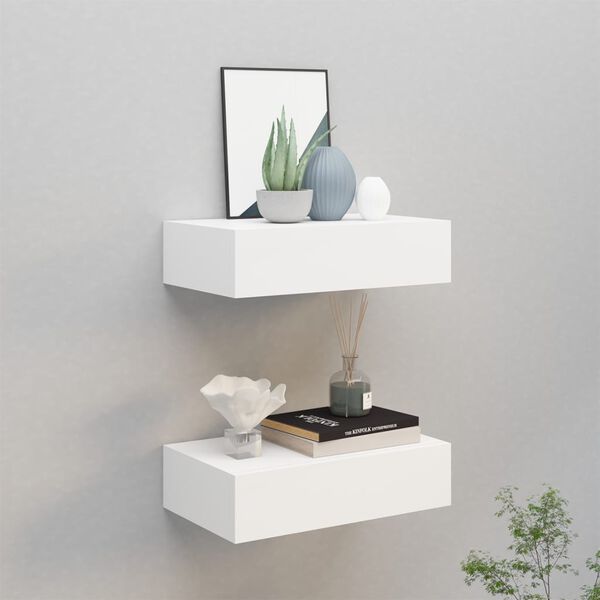 vidaXL Wall-mounted Drawer Shelves 2 pcs White 40x23.5x10 cm MDF