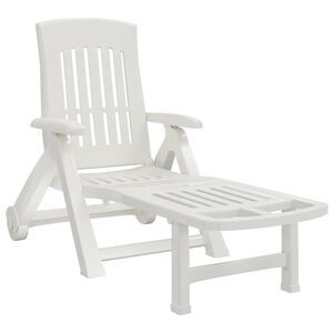 vidaXL Folding Sun Lounger with Wheels White PP