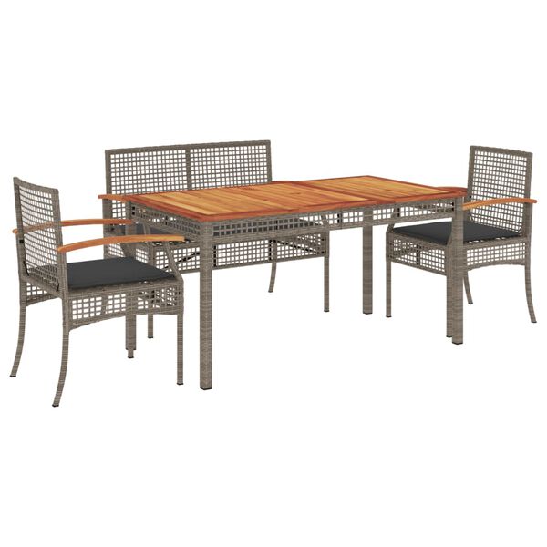 vidaXL 4 Piece Garden Dining Set with Cushions Grey Poly Rattan