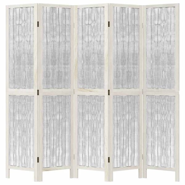 vidaXL Room Divider 5 Panels White Solid Wood Paulownia