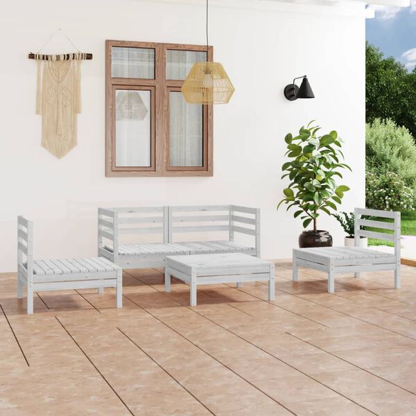 vidaXL 5 Piece Garden Lounge Set White Solid Pinewood