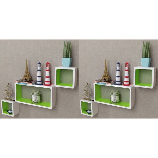 vidaXL Wall Cube Shelves 6 pcs White and Green