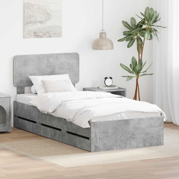vidaXL Bed Frame with Drawer Concrete Grey 75 x 190 cm Engineered Wood