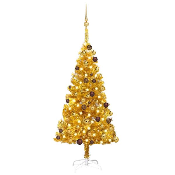 vidaXL Artificial Pre-lit Christmas Tree with Ball Set Gold 120 cm PET