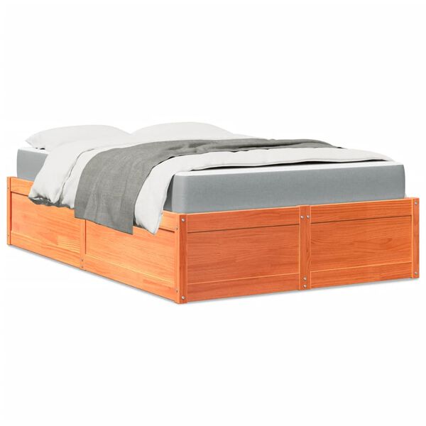vidaXL Bed with Mattress Wax Brown 120x200 cm Solid Wood Pine