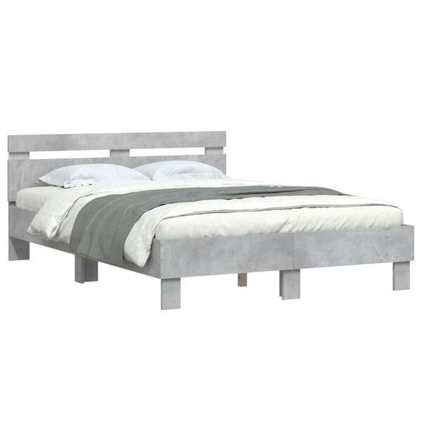 vidaXL Bed Frame with LED without Mattress Concrete Grey 135x190 cm Double