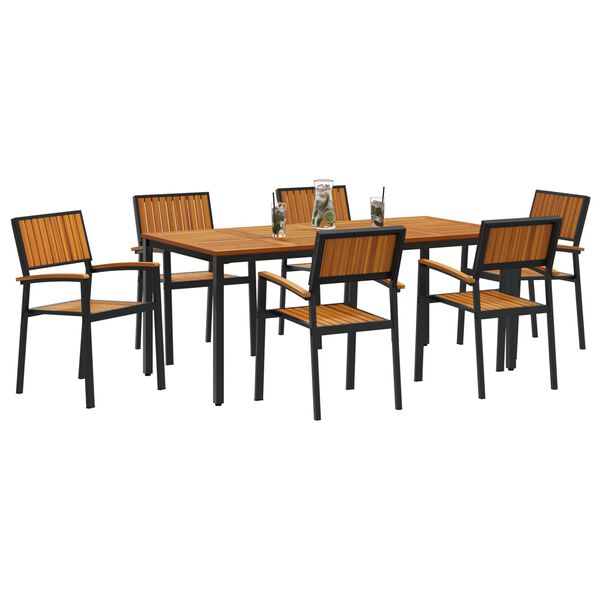 vidaXL Garden Dining Set 7 pcs Black Solid Acacia Wood