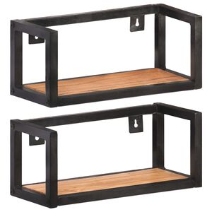 vidaXL Wall Shelf | Set of 2 | Black frame, Natural wood