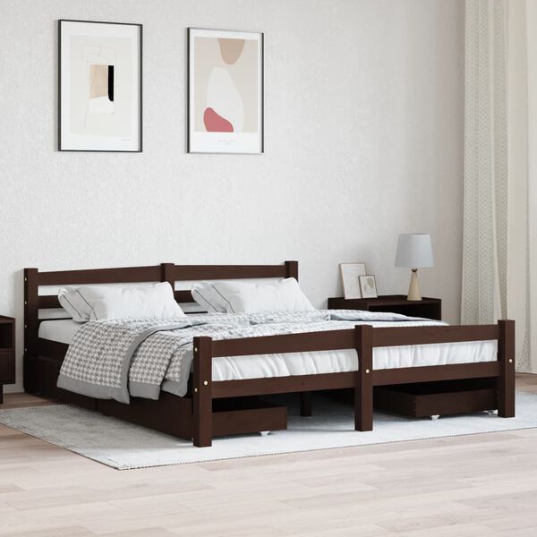vidaXL Bed Frame without Mattress Dark Brown Solid Pinewood 160x200 cm (322086+2x321988)