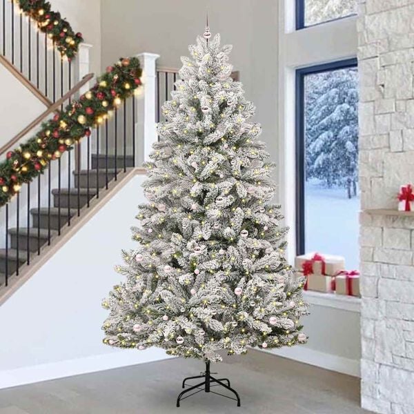 vidaXL Artificial Christmas Tree Green and White 300 cm PVC and Metal