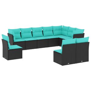 vidaXL 10 Piece Garden Sofa Set with Cushions Black Poly Rattan