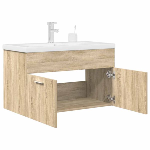 vidaXL Bathroom Sink Cabinet with Built-in Basin and Faucet Sonoma Oak