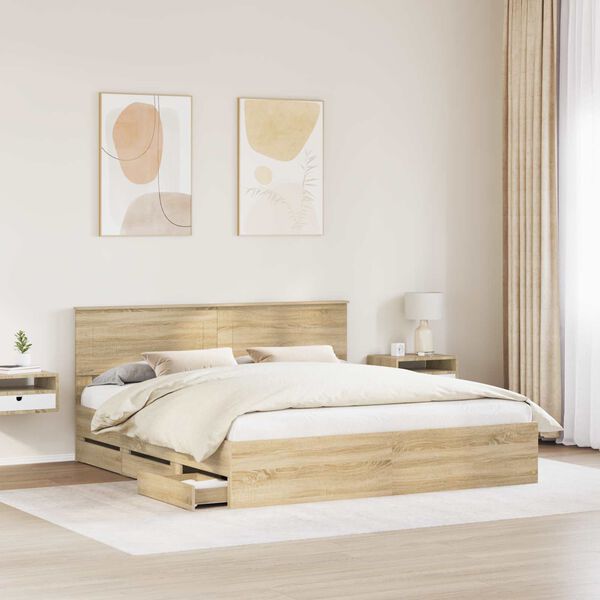 vidaXL Bed Frame with Drawer Sonoma Oak 200 x 200 cm Engineer Wood