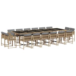 vidaXL 17 Piece Garden Dining Set with Cushions Mix Beige Poly Rattan